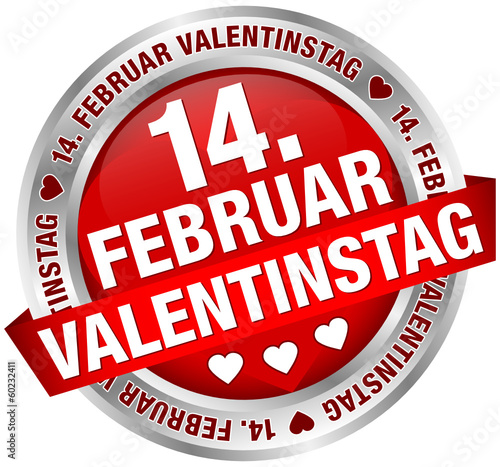 Button Banner "14. Februar Valentinstag" rot/silber