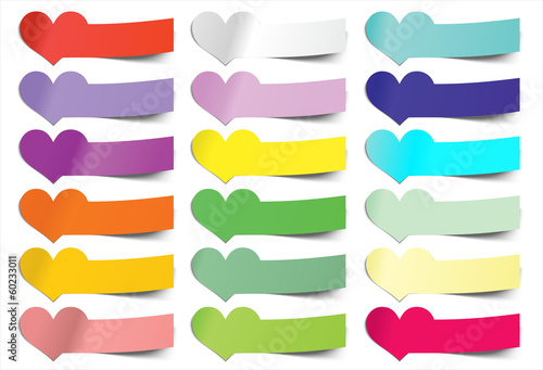 collection vector heart sticky notes, transparent shadows