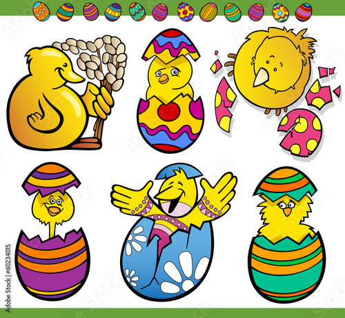 easter chicks set cartoon illustration