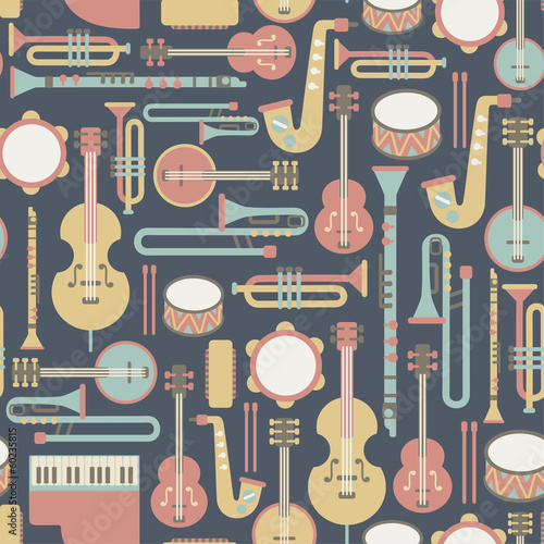 seamless pattern with music instruments. on dark background