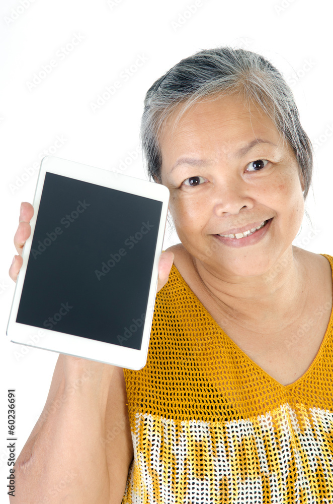 Asian senior woman with tablet Asian senior woman with tablet