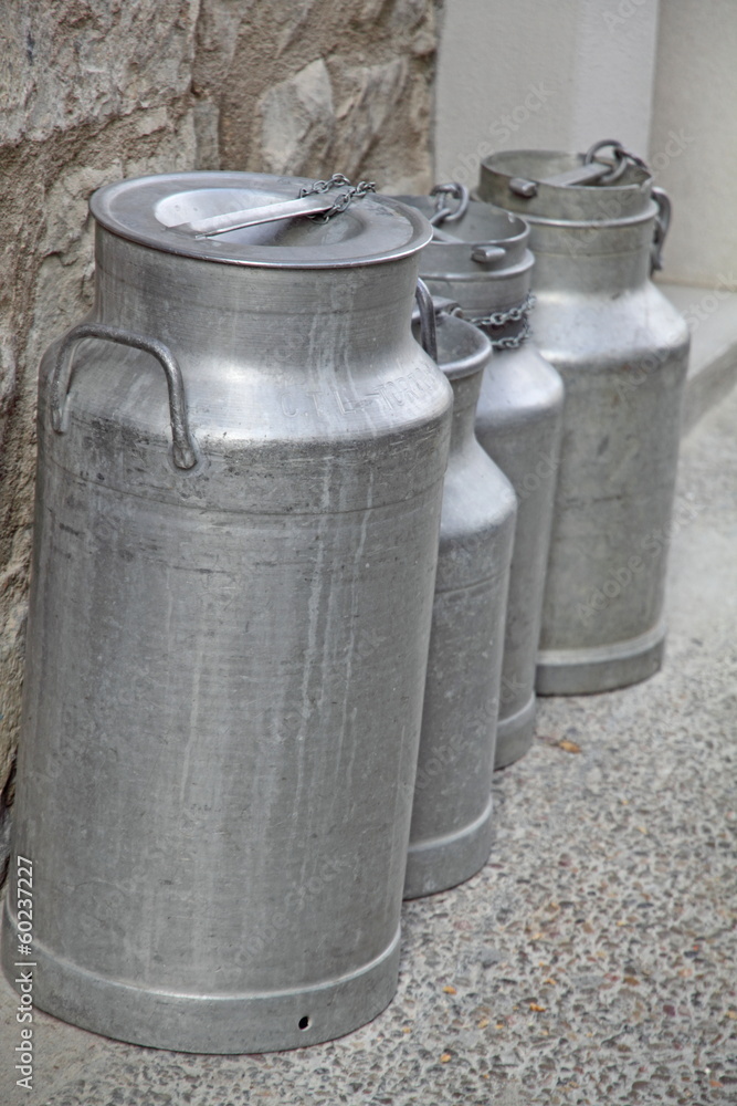 Old milk cans, Morella Els Ports; Castellon Spain; Old milk cans, Morella Els Ports; Castellon Spain;