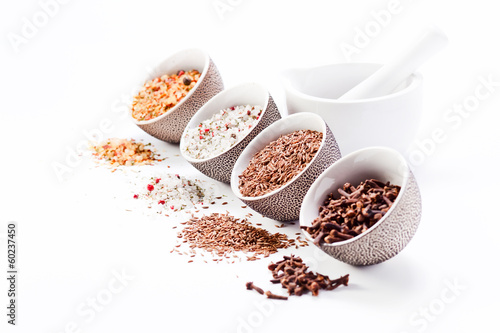 spices in a small ceramic cups