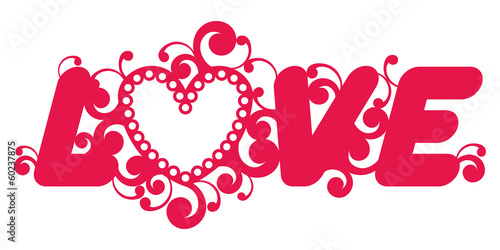 Love word decorated with floral ornament.