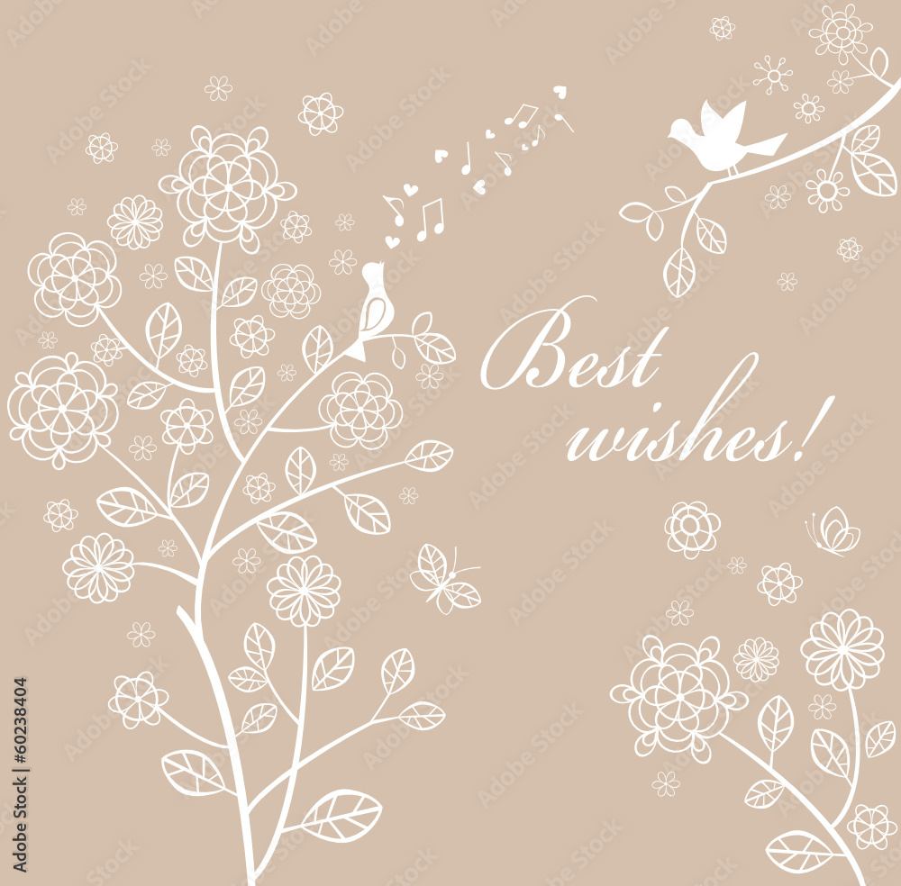 Beautiful pastel spring card with lacy tree Beautiful pastel spring card with lacy tree