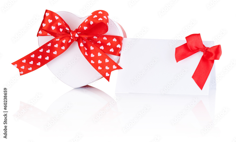 Heart Shaped Box Gift tied with ribbon with a bow and Greeting n Heart Shaped Box Gift tied with ribbon with a bow and Greeting n