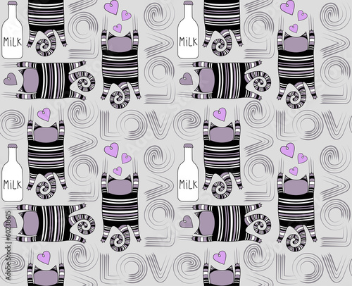 Valentine's seamless background with funny cats