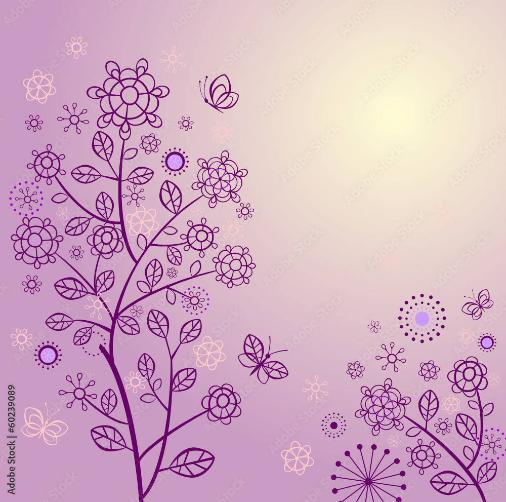Beautiful spring card with violet lacy tree Beautiful spring card with violet lacy tree