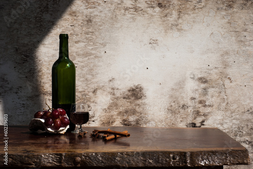 still life with wine and grapes