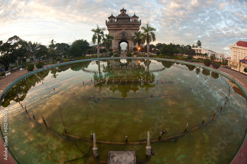 Patuxay at sunrise in Vientiane , Loas .