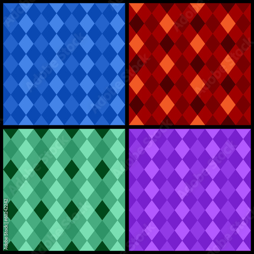 Set of color seamless patterns with rhombus