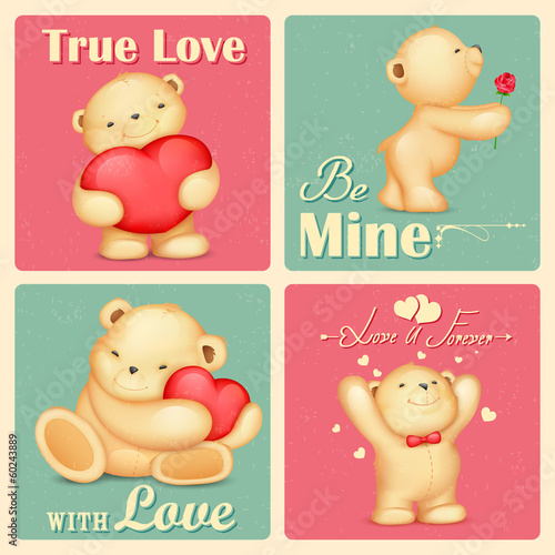 Teddy Bear in Retro Love Background