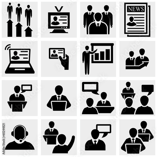 Businessman vector icons set on gray.