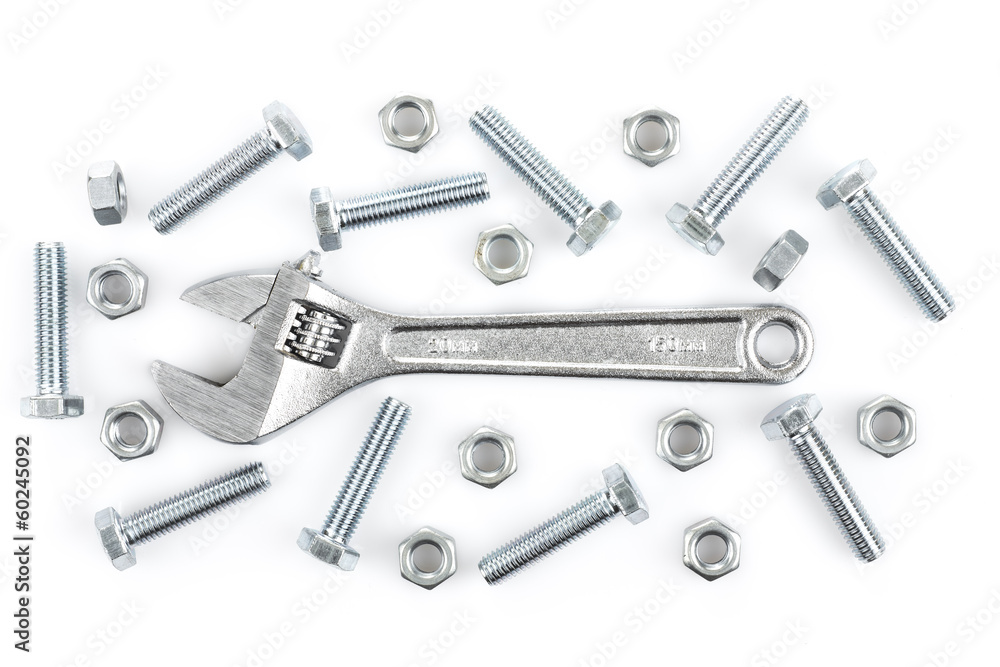 Adjustable wrench with screws and nuts Adjustable wrench with screws and nuts