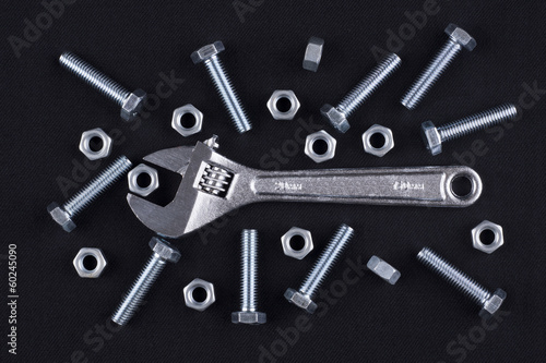 Adjustable wrench with screws and nuts