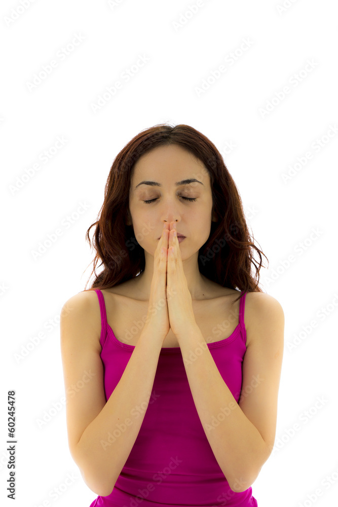 Woman doing Namaste pose in yoga Woman doing Namaste pose in yoga