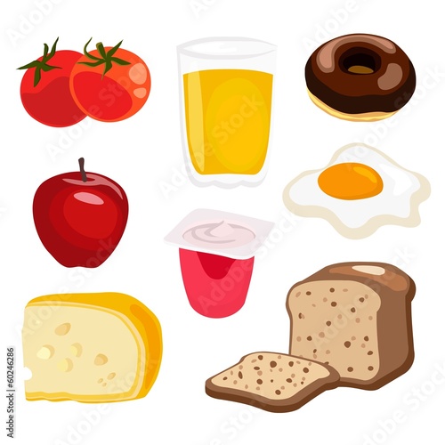 Set of vector breakfast elements, food illustrations