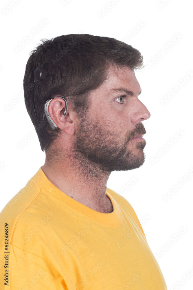 Fototapeta premium young man with cochlear implant