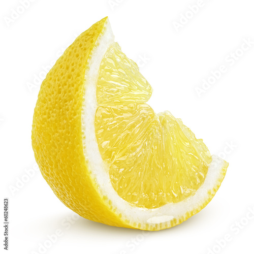 Slice of lemon fruit isolated on white background