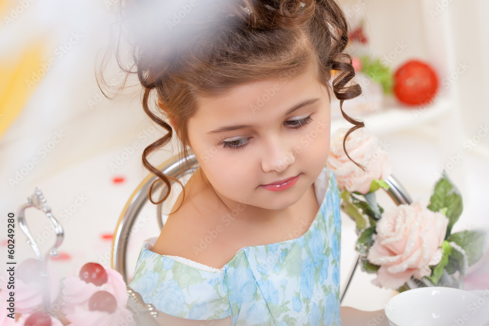 Cute elegant little brunette with downcast eyes Cute elegant little brunette with downcast eyes