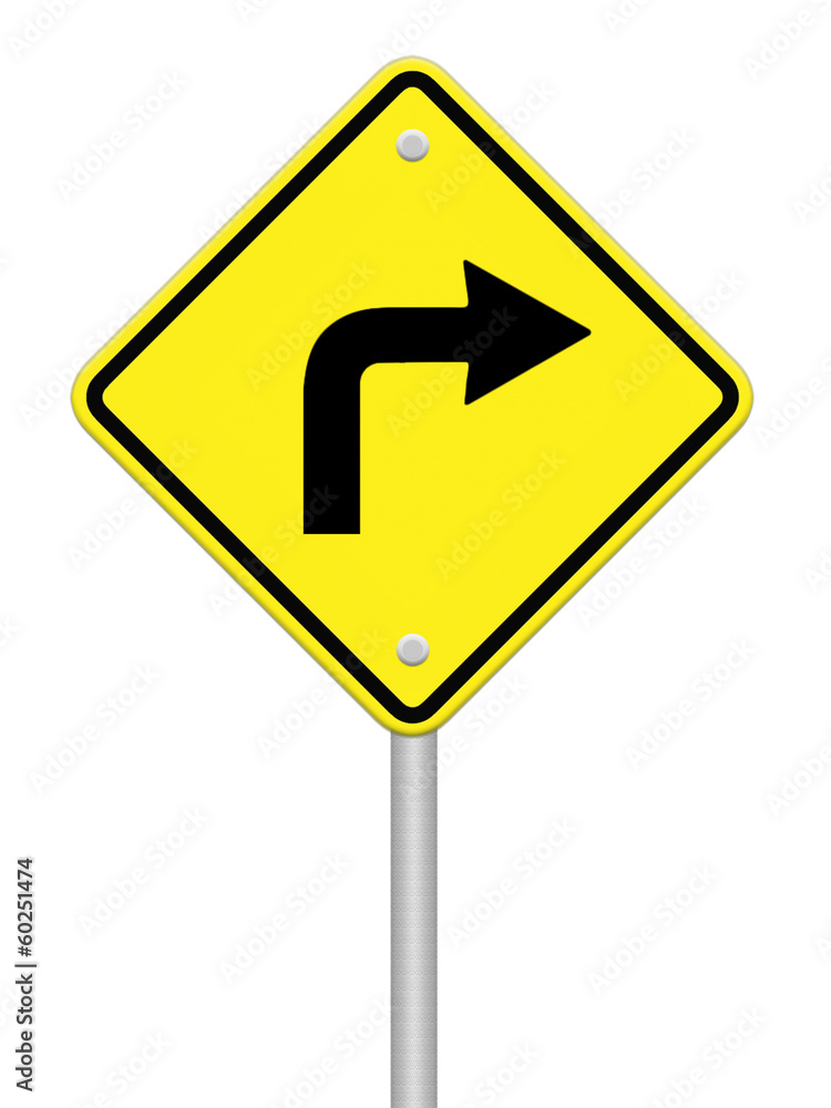 Turn right traffic sign on white background Turn right traffic sign on white background