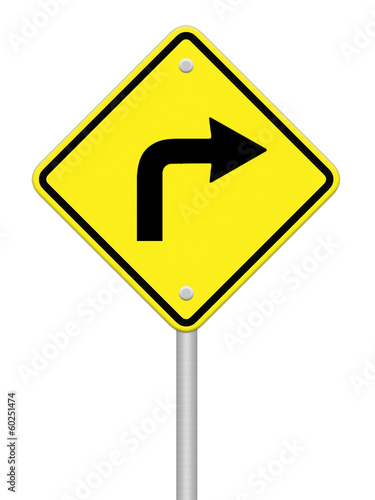 Turn right traffic sign on white background