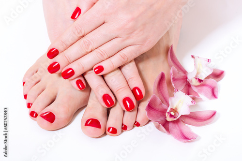 red manicure and pedicure