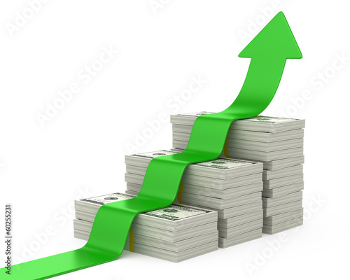 Dollars stairway and upward arrow
