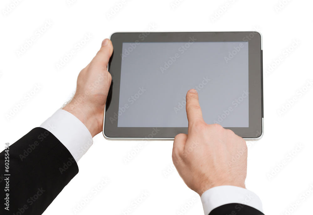 close up of man hands touching tablet pc close up of man hands touching tablet pc