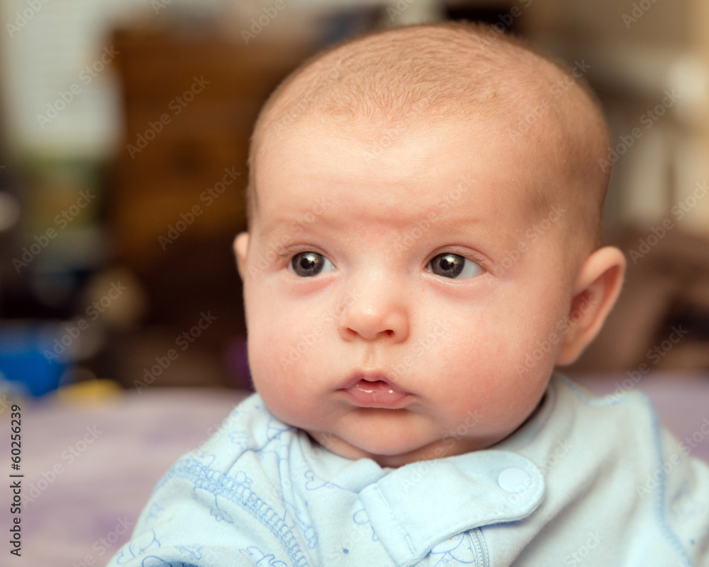 Portrait of newborn infant boy at home