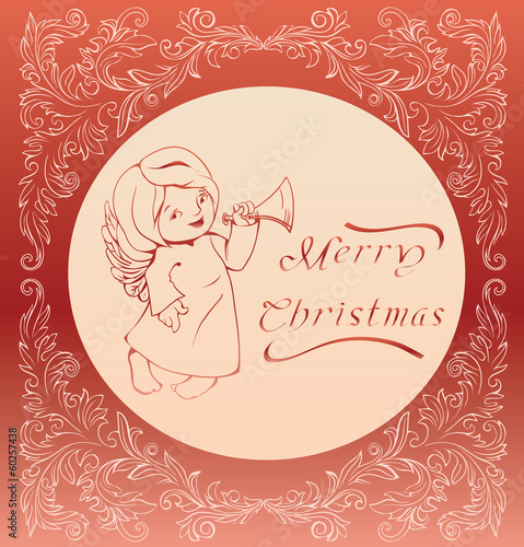 Singing Christmas angel and baroque ornament.