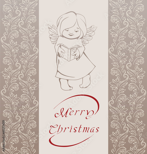 Singing Christmas angel and baroque ornament.