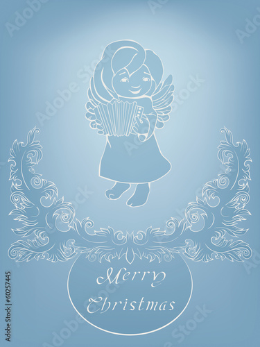 Singing Christmas angel and baroque ornament.