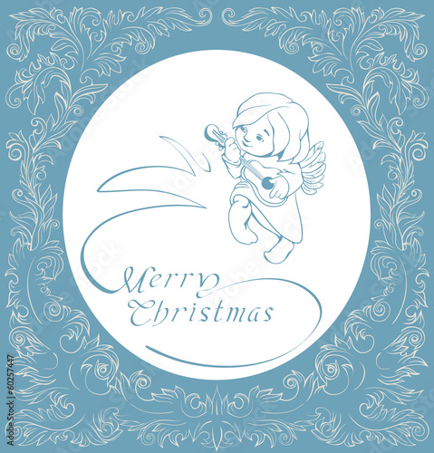 Singing Christmas angel and baroque ornament.