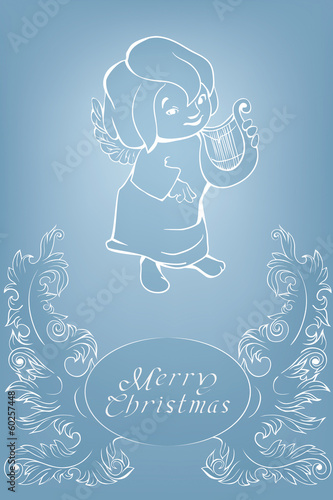 Singing Christmas angel and baroque ornament.