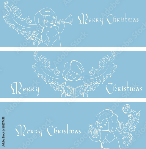 Carol singing Christmas angel  floral baroque ornament. linework