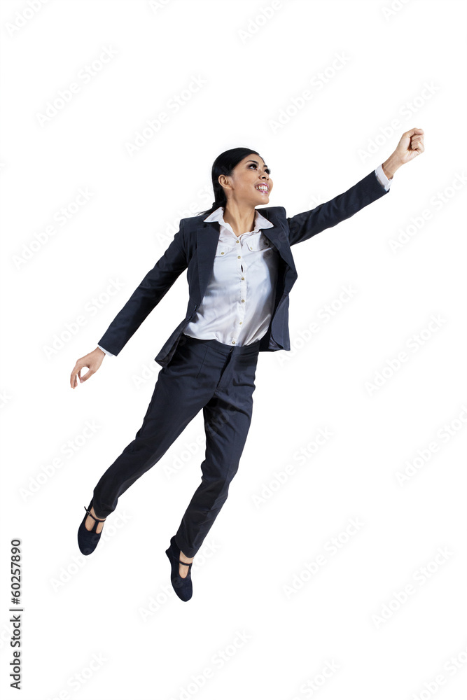 Businesswoman posing flying away