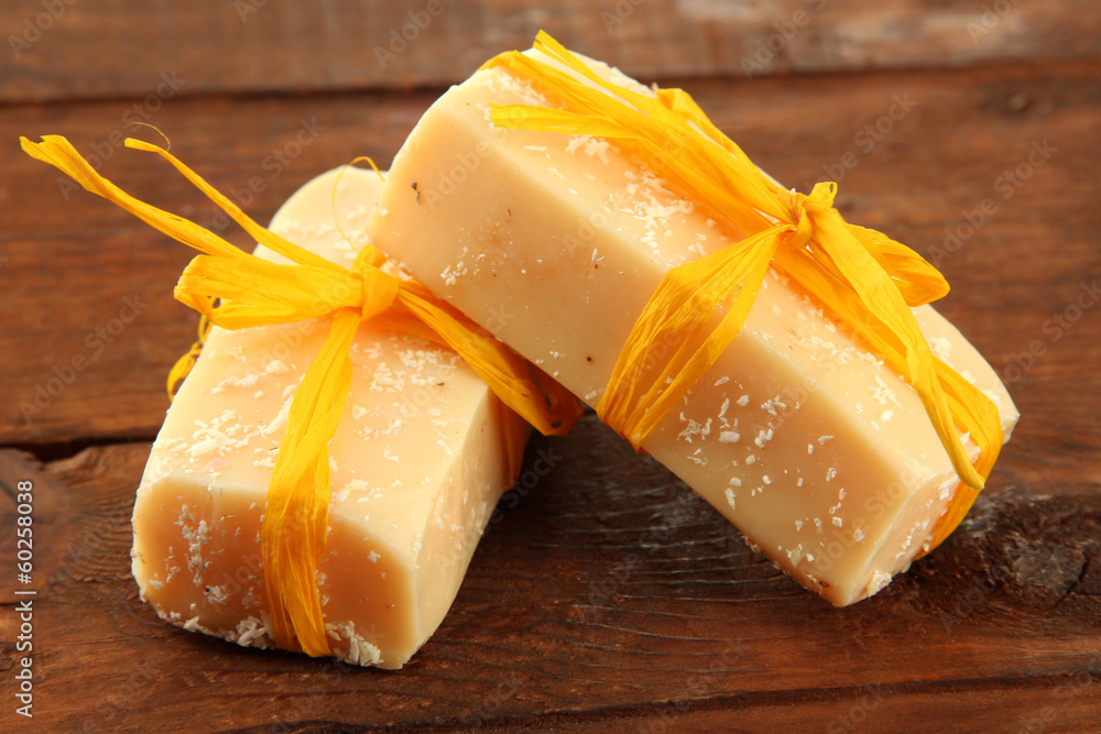 Natural handmade soap, on wooden background