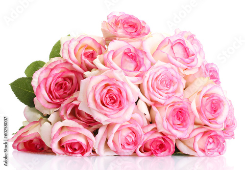 beautiful bouquet of pink roses isolated on white