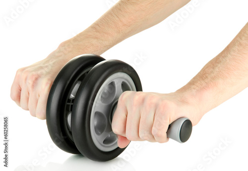 Man hands with sport equipment, isolated on white