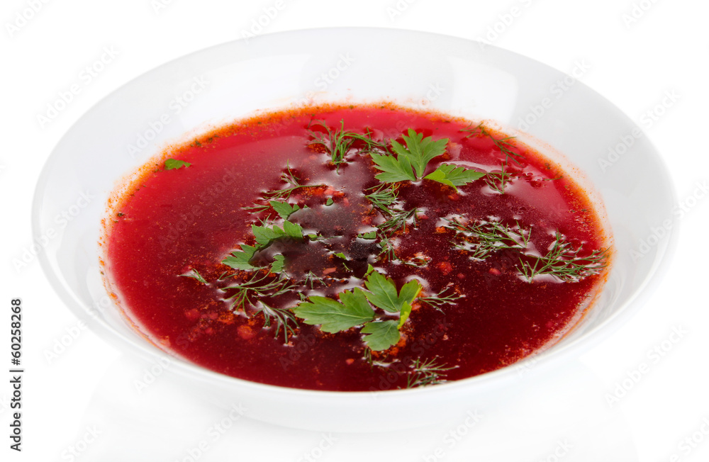 Delicious borsch isolated on white Delicious borsch isolated on white