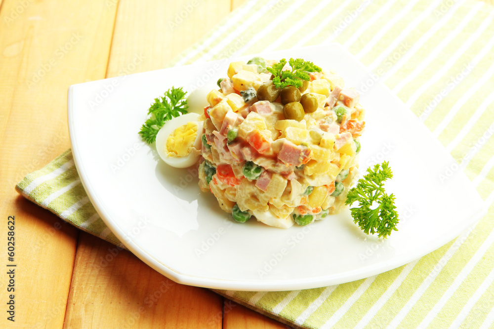 Russian traditional salad Olivier,