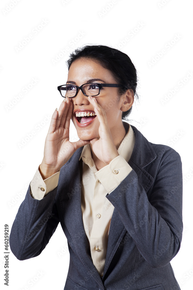 Excited businesswoman screaming isolated Excited businesswoman screaming isolated