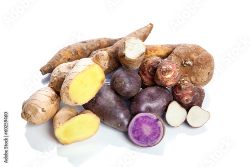 Raw vegetables - tubers - on white background