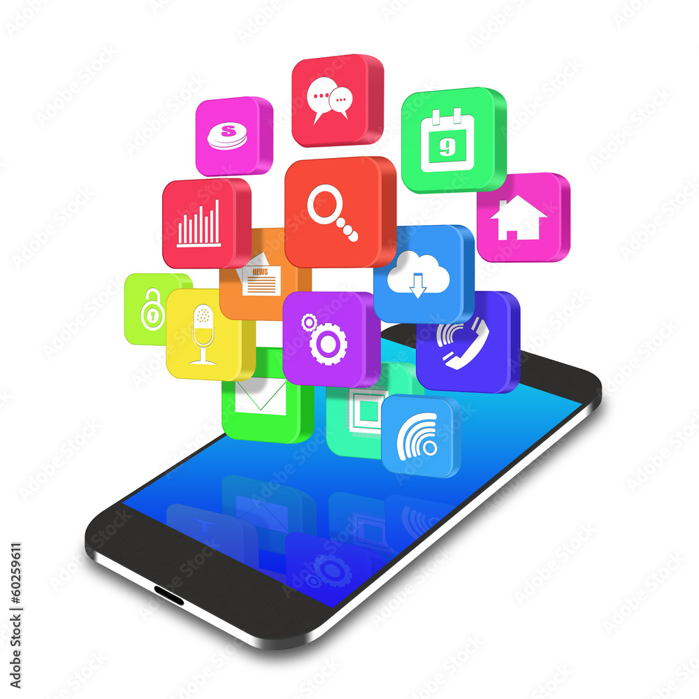 Colorful application icon on smartphone,cell phone illustration Colorful application icon on smartphone,cell phone illustration