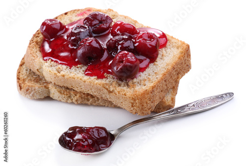 Delicious toast with jam isolated on white