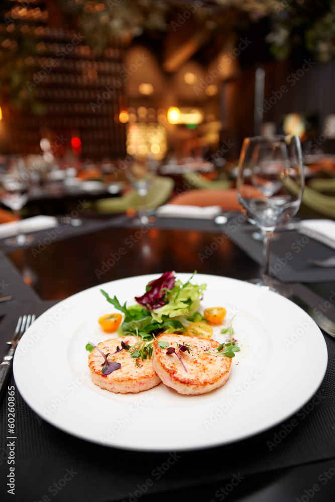 Seafood cutlets on table in a restaurant Seafood cutlets on table in a restaurant
