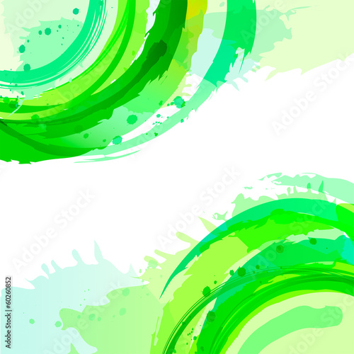 Abstract vector background with brush strokes and splashes. Gree