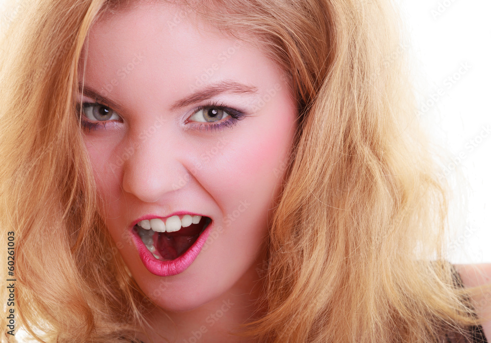 Portrait of beautiful blond girl screaming isolated. Emotions. Portrait of beautiful blond girl screaming isolated. Emotions.