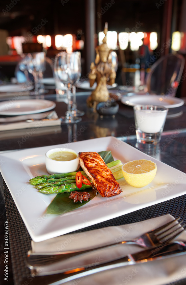 Salmon steak cooked in asian style Salmon steak cooked in asian style
